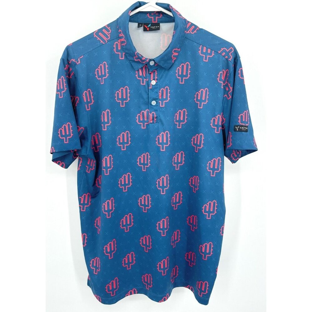 Yatta Golf Men's Size M Blue‎ Cactus Short Sleeve Polo Shirt